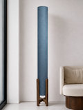 Slate Blue Linen Column Floor Lamp: Mid-Century Modern