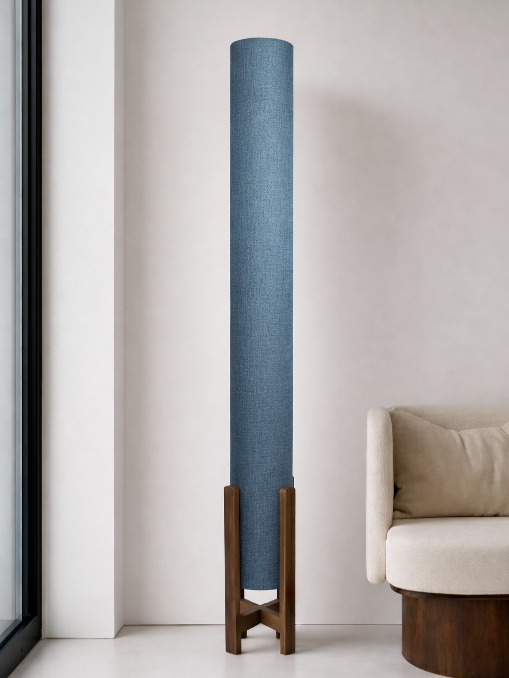 Slate Blue Linen Column Floor Lamp: Mid-Century Modern