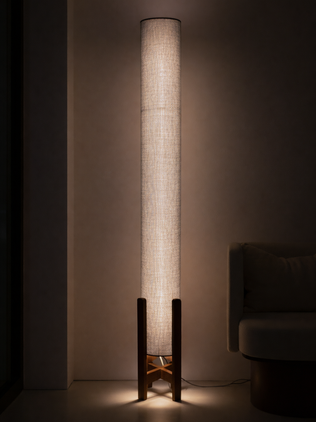 Slate Blue Linen Column Floor Lamp: Mid-Century Modern