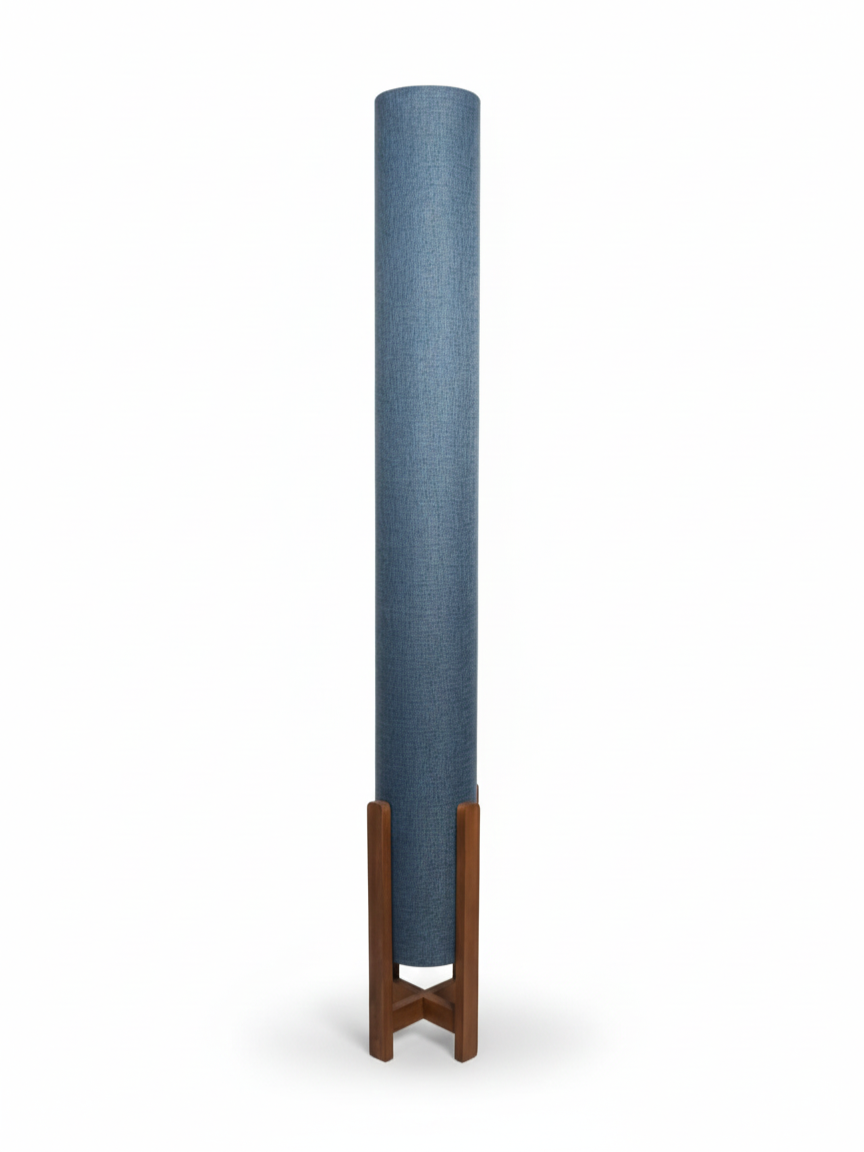 Slate Blue Linen Column Floor Lamp: Mid-Century Modern