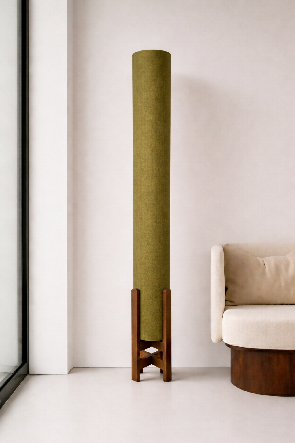 Olive Linen Column Floor Lamp: Mid-Century Modern