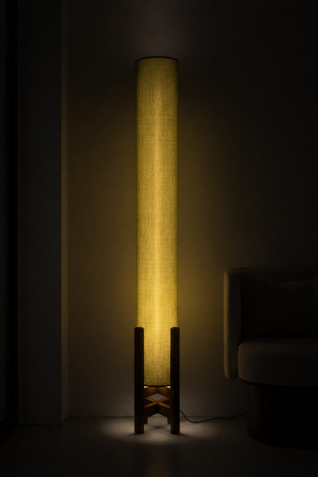 Olive Linen Column Floor Lamp: Mid-Century Modern