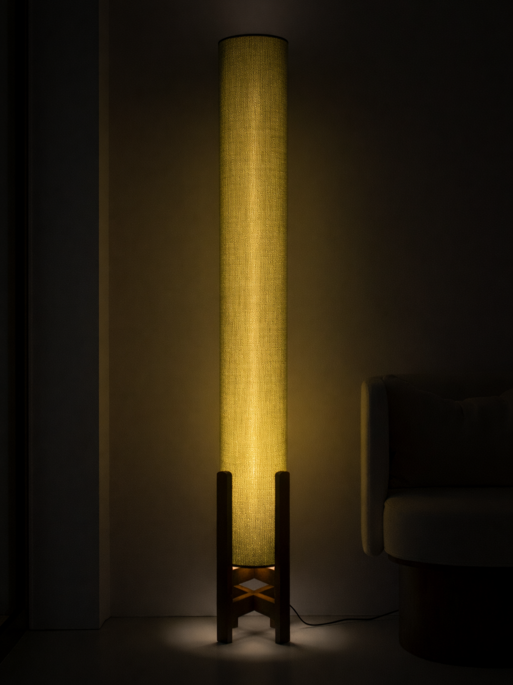 Olive Linen Column Floor Lamp: Mid-Century Modern