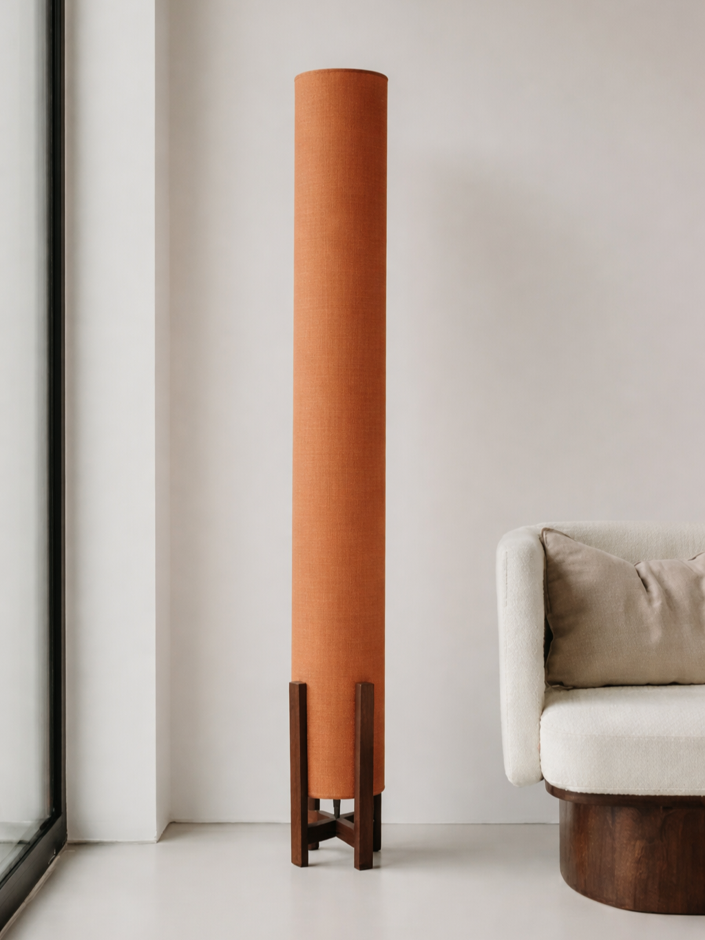 Burnt Orange Linen Column Floor Lamp: Mid-Century Modern