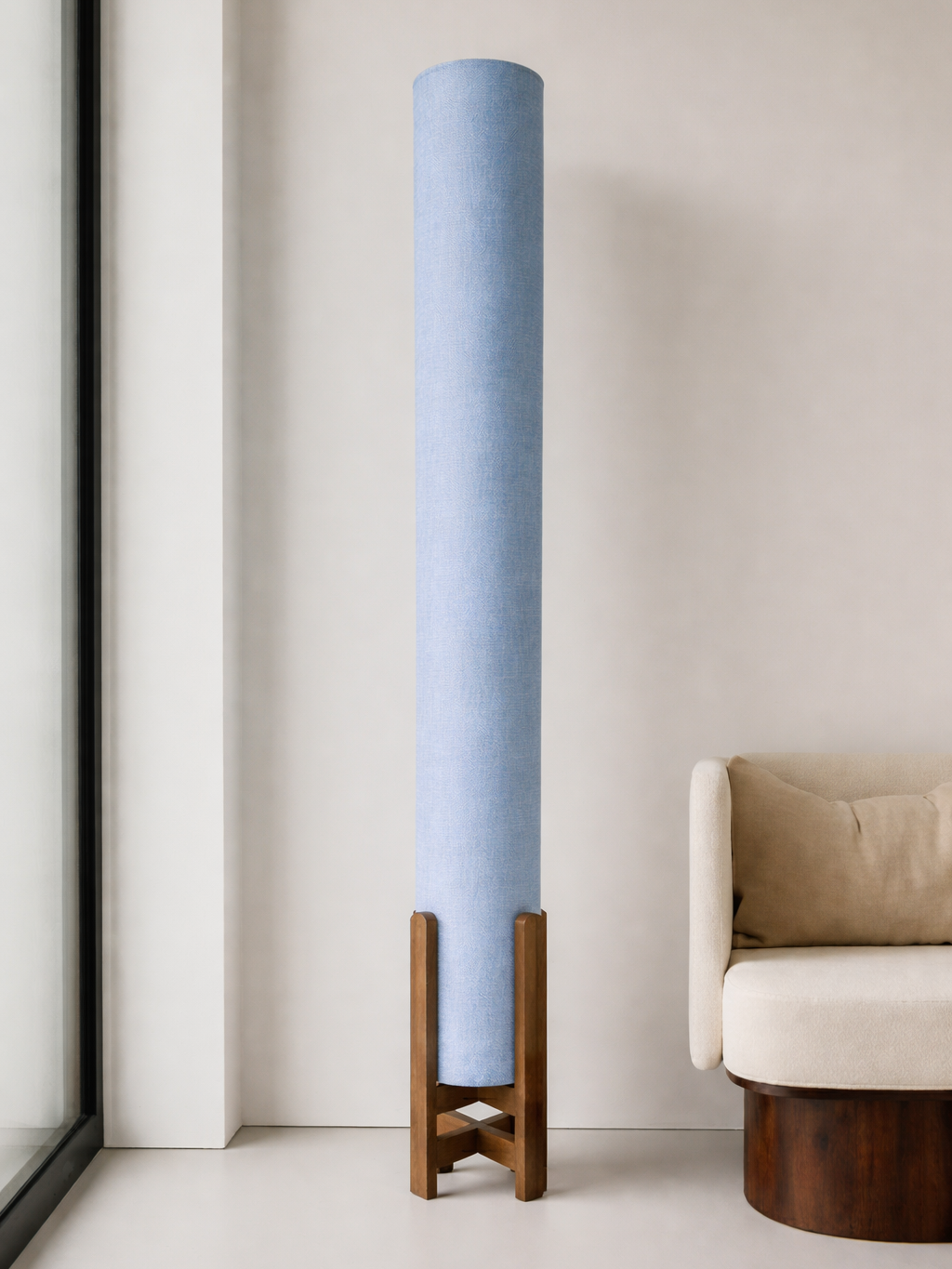 light sky blue Linen Column Floor Lamp: Mid-Century Modern