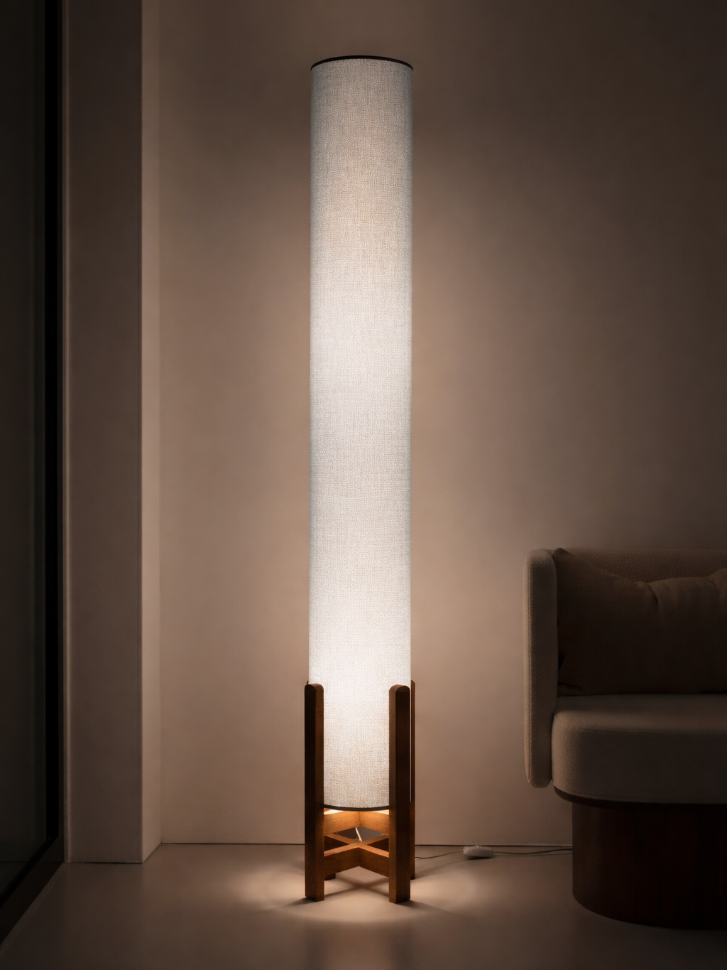 light sky blue Linen Column Floor Lamp: Mid-Century Modern