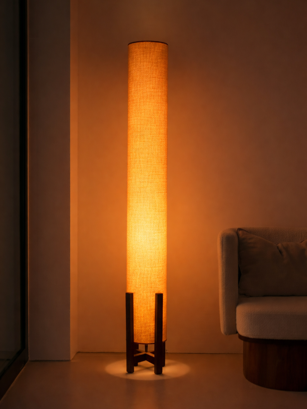 Burnt Orange Linen Column Floor Lamp: Mid-Century Modern