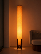 Burnt Orange Linen Column Floor Lamp: Mid-Century Modern