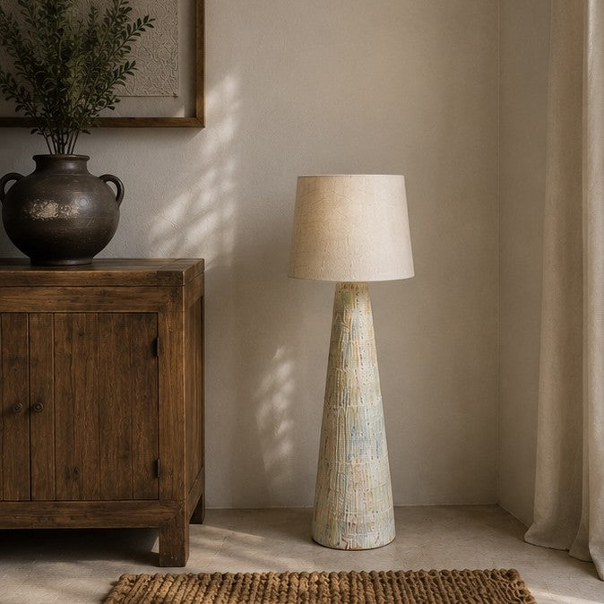 Ivory Canvas Pottery Floor Lamp