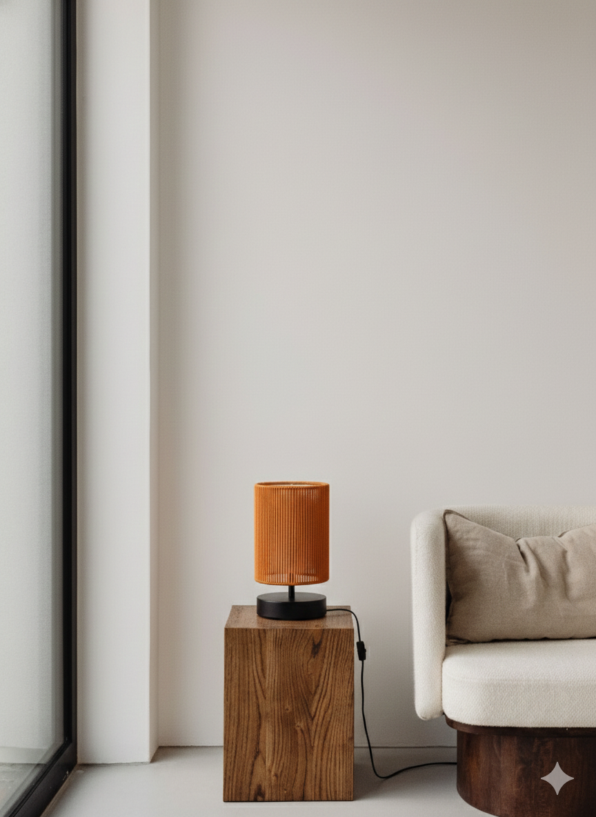 Burnt Orange Woven Table Lamp: Bold & Modern