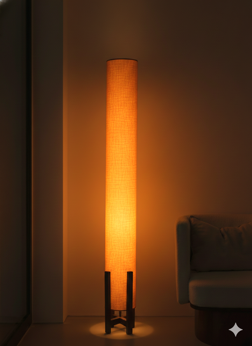 Modern Beechwood Floor Lamp in Burnt Orange
