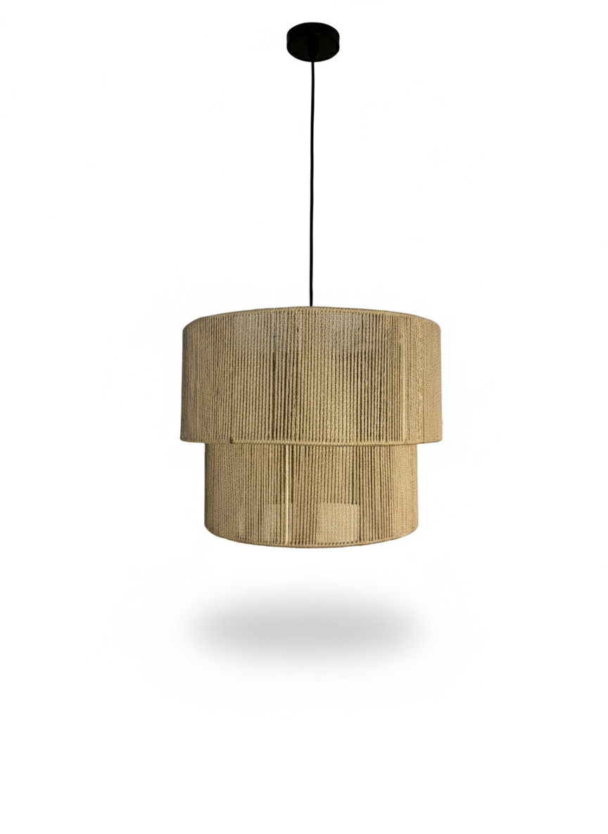 Layered Natural Jute Pendant Light: Double Boho Style Design