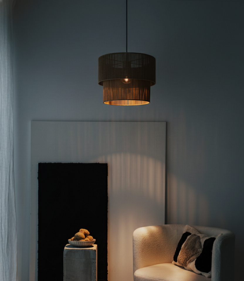 Layered Natural Jute Pendant Light: Double Boho Style Design