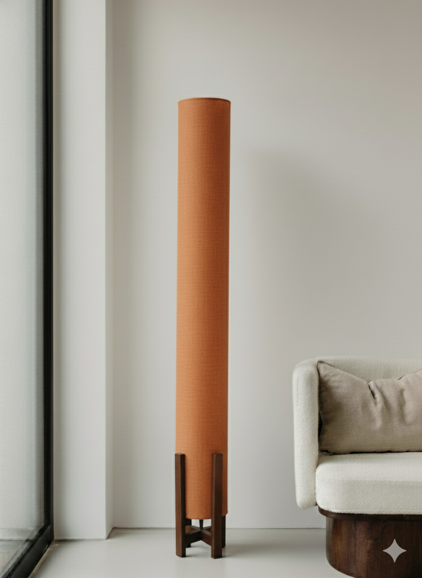 Modern Beechwood Floor Lamp in Burnt Orange