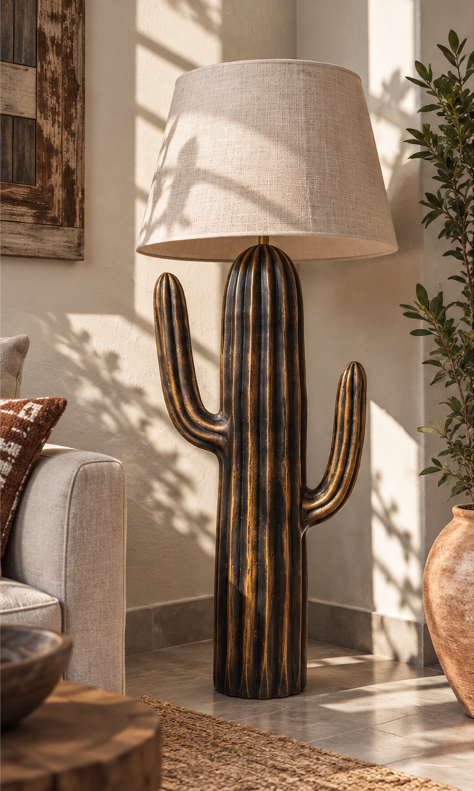 Dark Bronze Cactus Pottery Floor Lamp 120cm