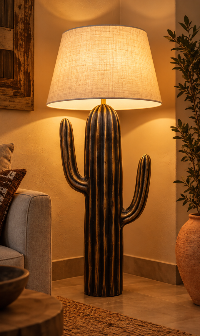 Dark Bronze Cactus Pottery Floor Lamp 120cm