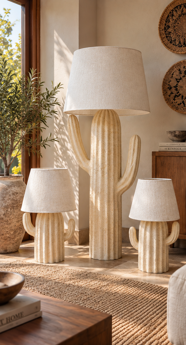 Desert Bloom Cactus Sand Beige & Cream - Set of Three
