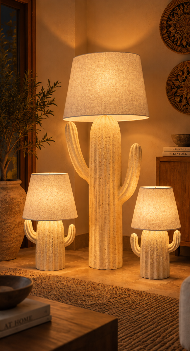 Desert Bloom Cactus Sand Beige & Cream - Set of Three