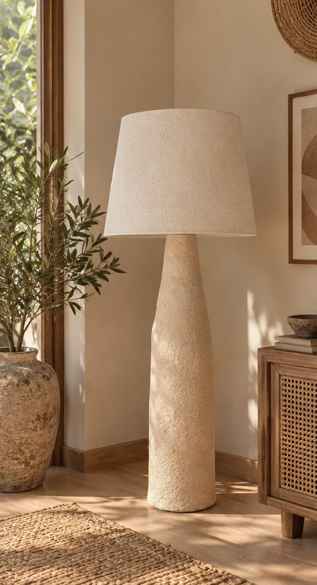 Dune Glow Pottery Floor Lamp — Sand Beige 115cm