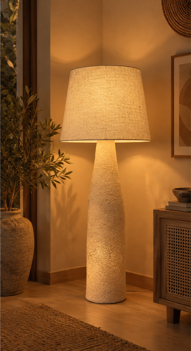 Dune Glow Pottery Floor Lamp — Sand Beige 115cm