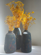 Pottery Textured Vase Set of 3 – Charcoal Black, Red & Antique Gold