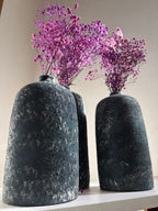 Pottery Textured Vase Set of 3 – Charcoal Black & Antique Silver