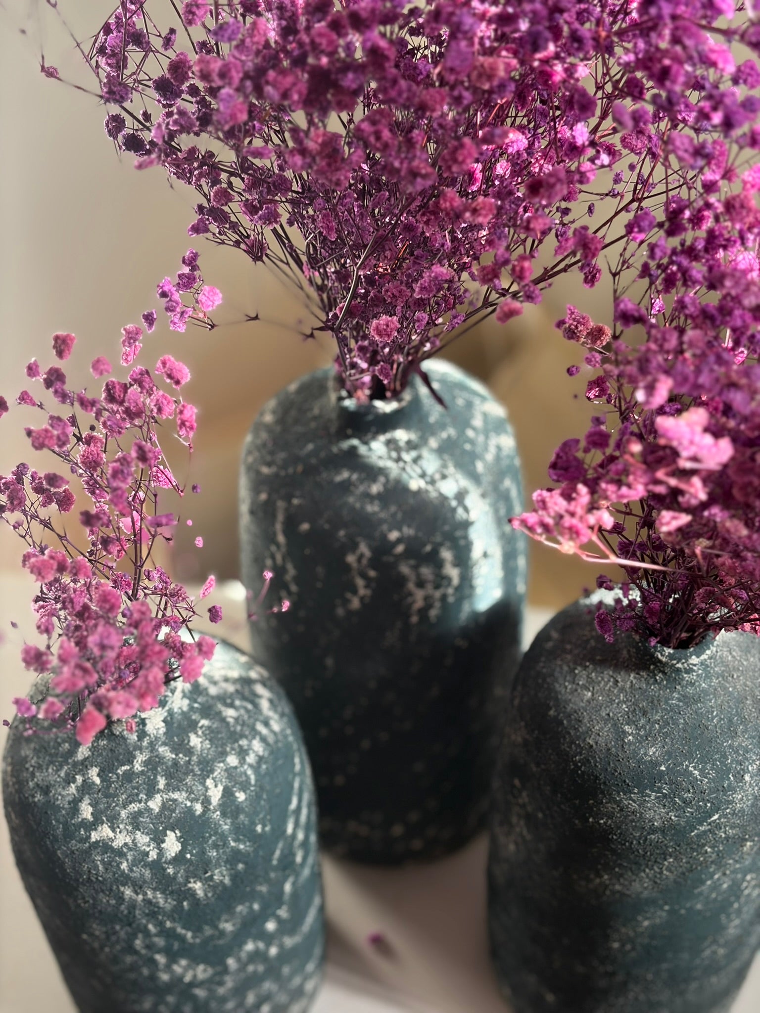 Pottery Textured Vase Set of 3 – Charcoal Black & Antique Silver