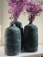 Pottery Textured Vase Set of 3 – Charcoal Black & Antique Silver