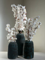 Pottery Textured Vase Set of 3 – Charcoal Black & Turquoise Blue
