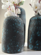 Pottery Textured Vase Set of 3 – Charcoal Black & Turquoise Blue