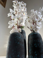 Pottery Textured Vase Set of 3 – Charcoal Black & Turquoise Blue