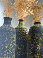 Pottery Textured Vase Set of 3 – Black & Golden Yellow
