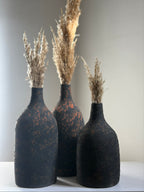 Pottery Textured Vase Set of 3 – Charcoal Black & Rustic Copper