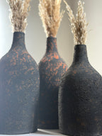 Pottery Textured Vase Set of 3 – Charcoal Black & Rustic Copper