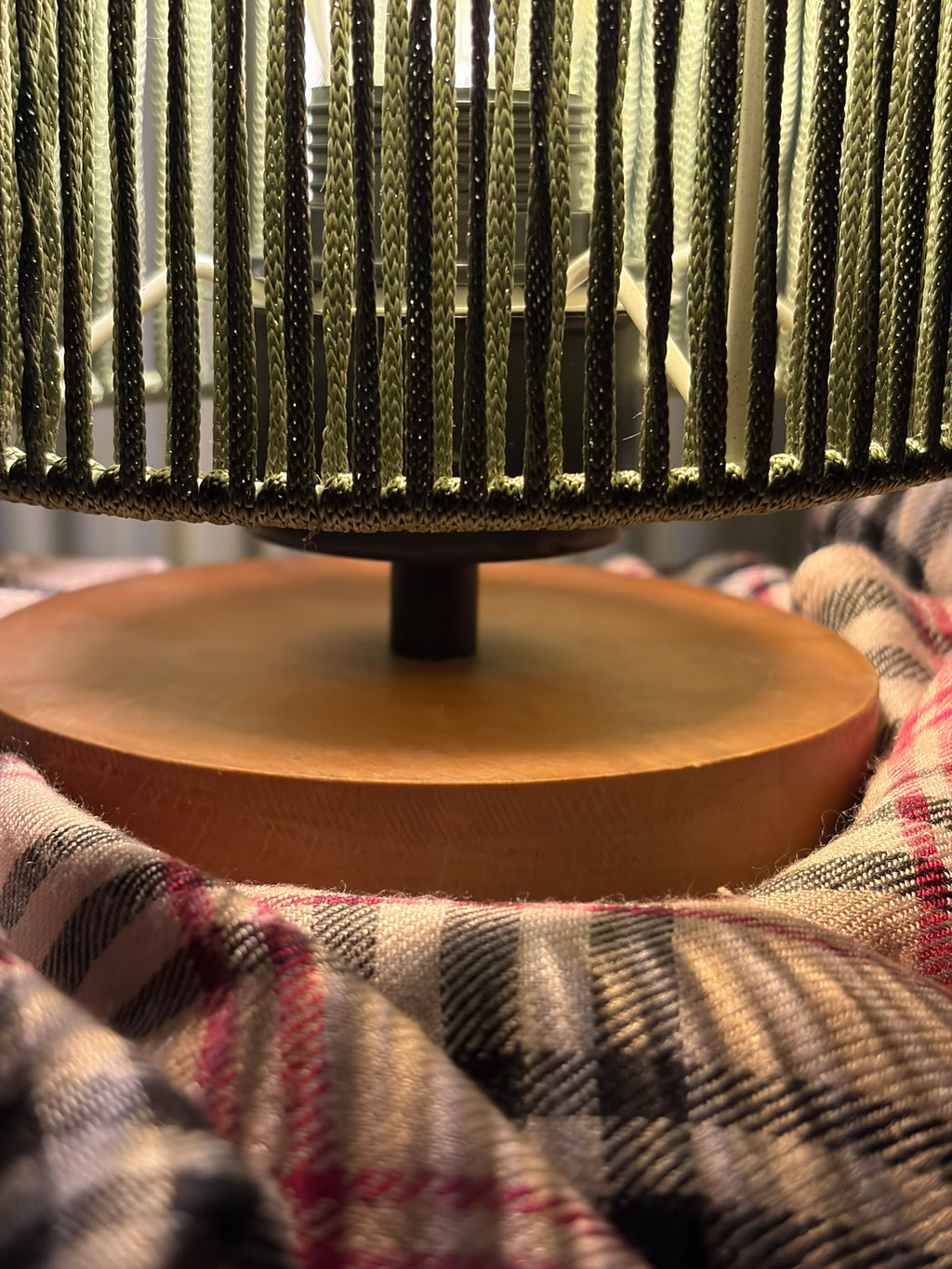 Green Jute Woven Rope Table Lamp: Wood Base