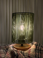 Green Jute Woven Rope Table Lamp: Wood Base