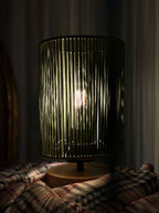 Green Jute Woven Rope Table Lamp: Wood Base