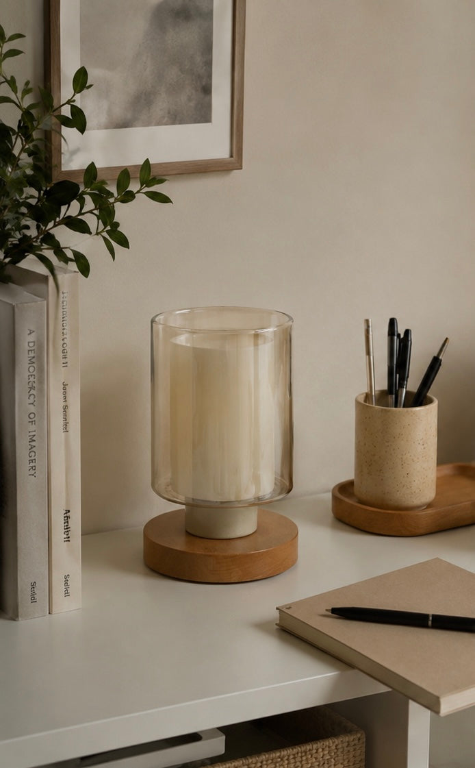 Lumi Glass and Wood Table Lamp