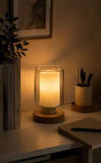 Lumi Glass and Wood Table Lamp