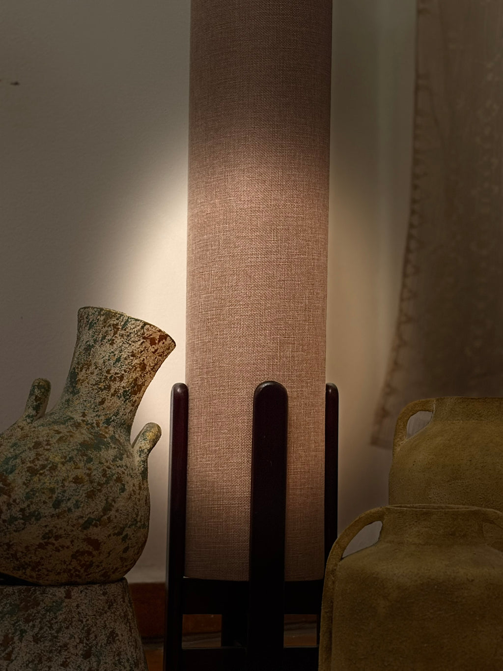 Natural Linen Column Floor Lamp: Mid-Century Modern
