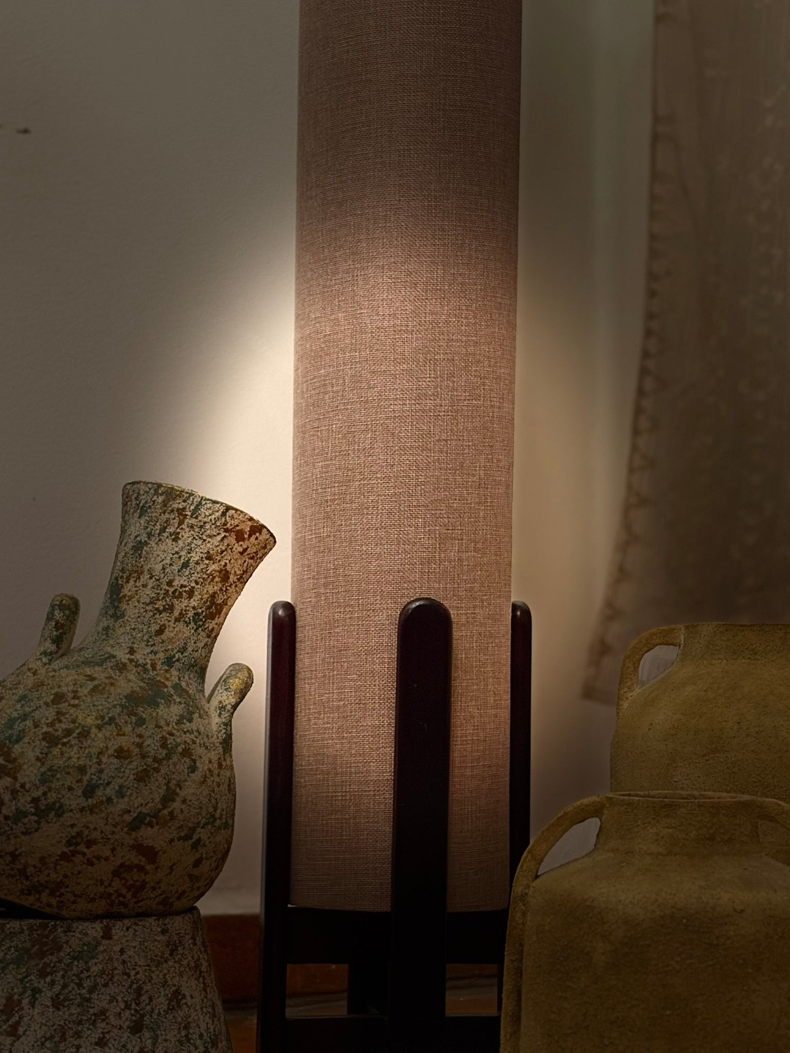 Natural Linen Column Floor Lamp: Mid-Century Modern