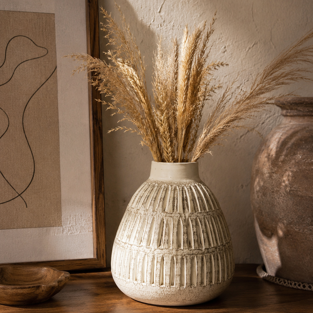 Textured Ribbed Ceramic Vase