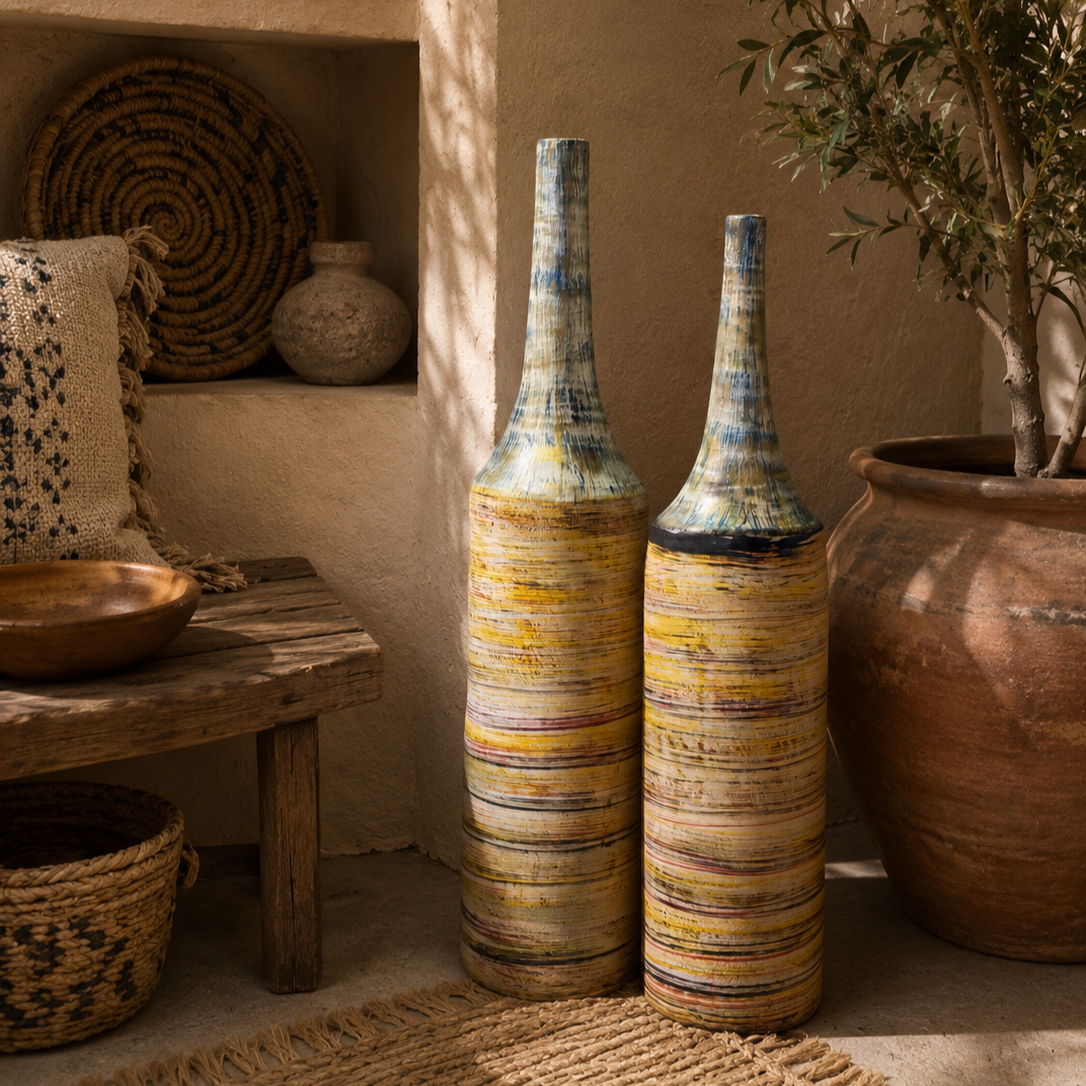 Set of Two Tall Artistic Floor Vases
