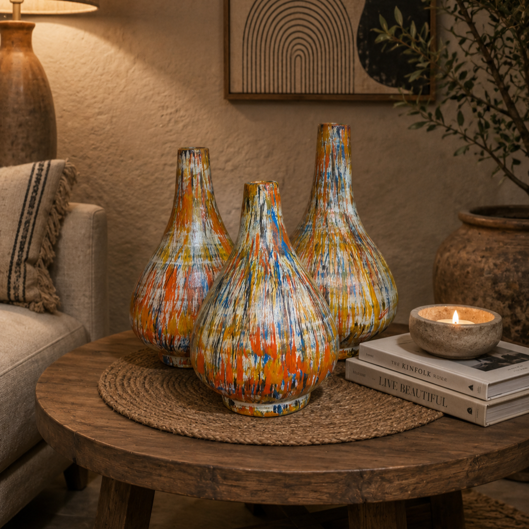 Set of Three Artistic Bottle Vases