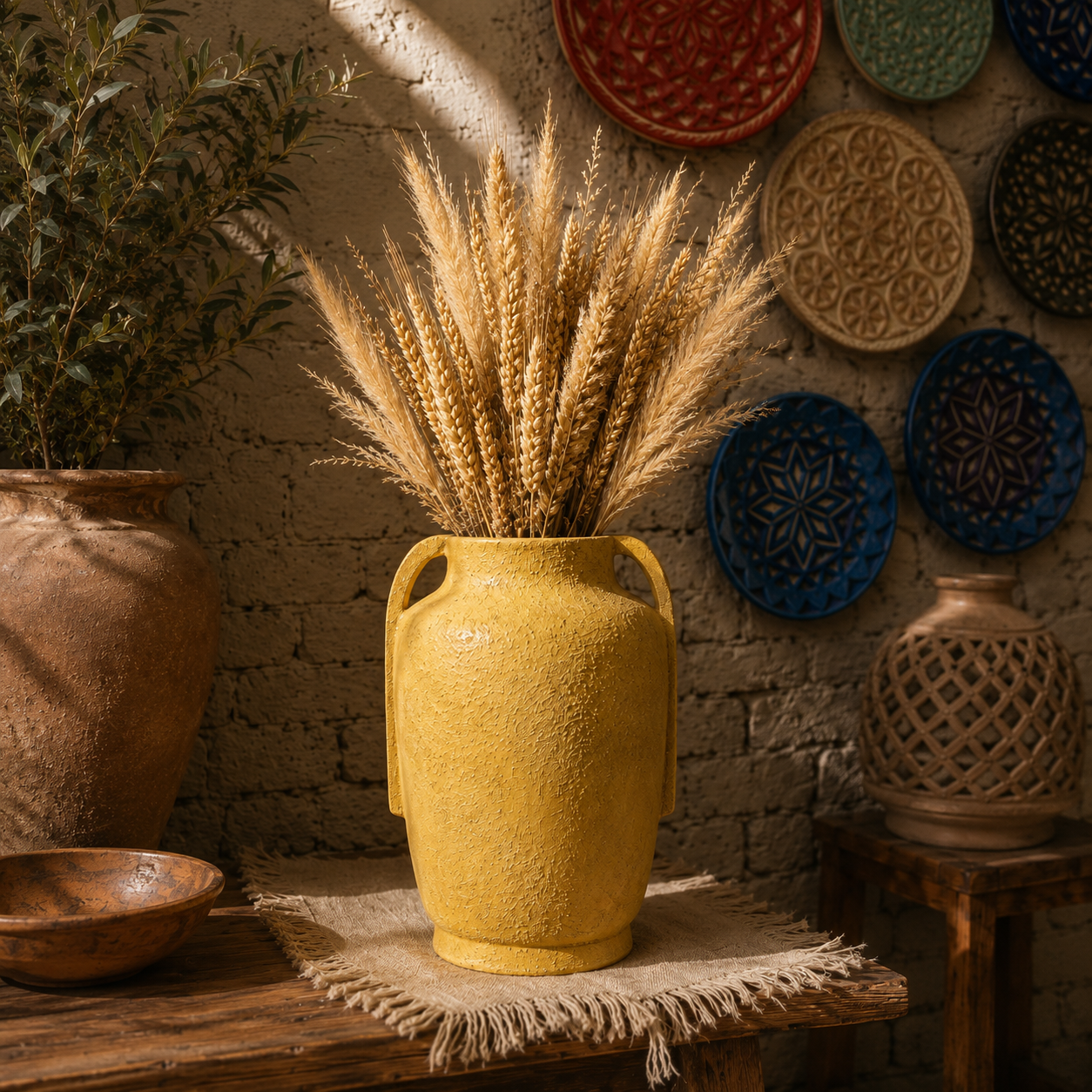 Mustard Textured Handled Vase