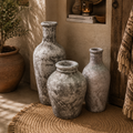 Set of Three Distressed Floor Vases