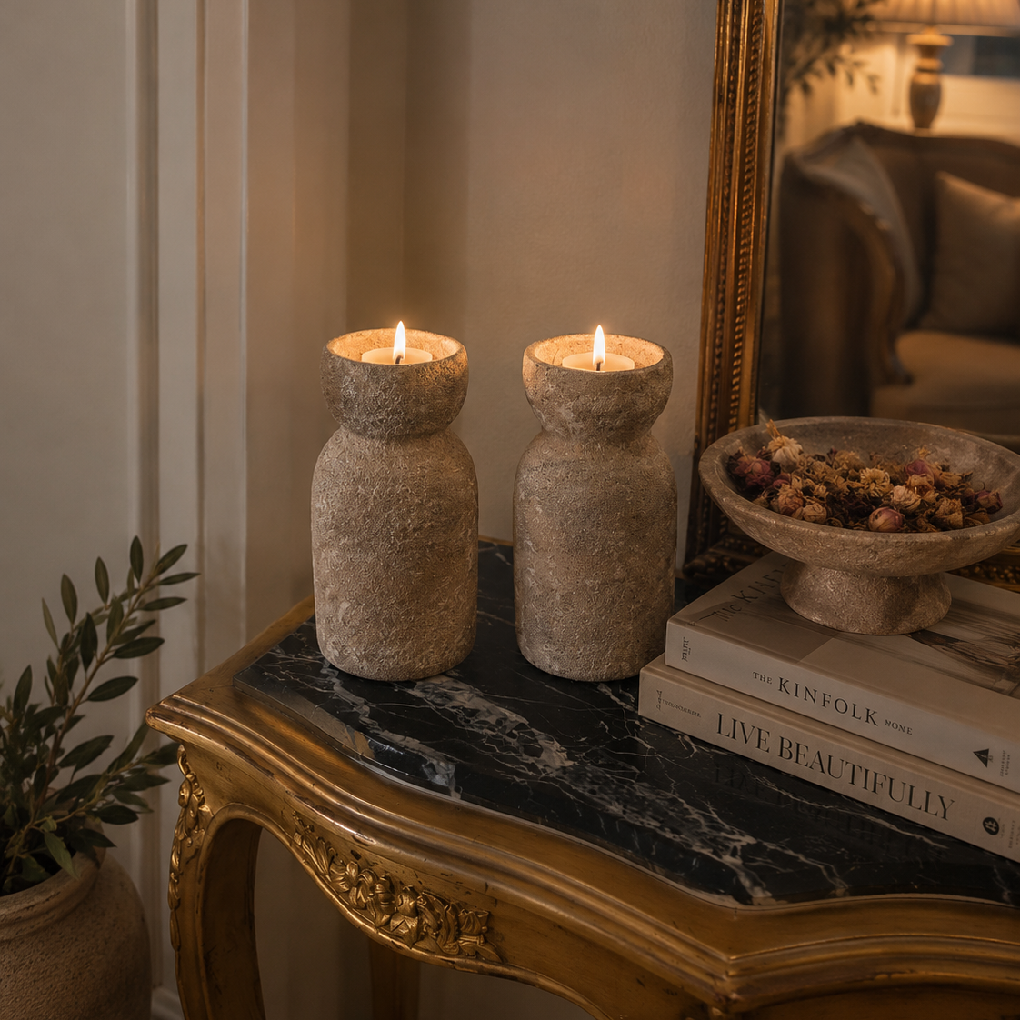 Terra Stone Candle Holders – Set of 2