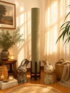 Pistachio Linen Column Floor Lamp: Mid-Century Modern