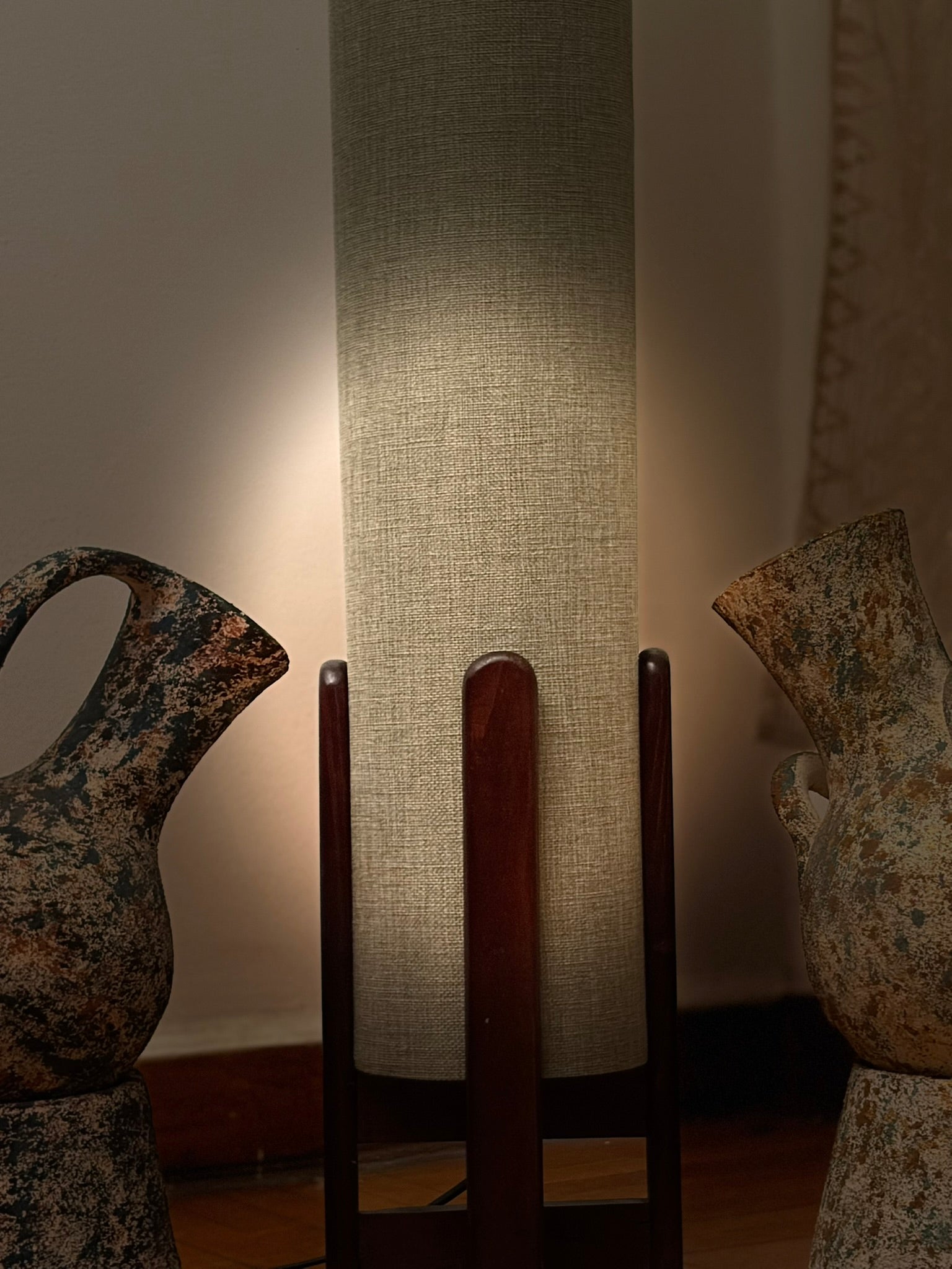Pistachio Linen Column Floor Lamp: Mid-Century Modern