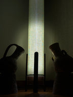 Pistachio Linen Column Floor Lamp: Mid-Century Modern